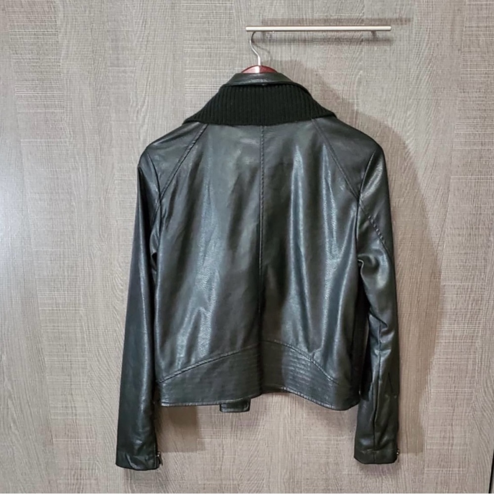 ETT TWA Black Faux Leather Jacket Size Medium Shaker Knit Front Anthropologie - Picture 10 of 10